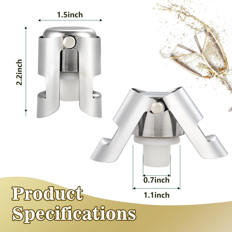 I-MART Pack of 6 Stainless Steel Champagne Stoppers, Prosecco, Sparkling Wine Bottle Stopper, Cork - Image 4